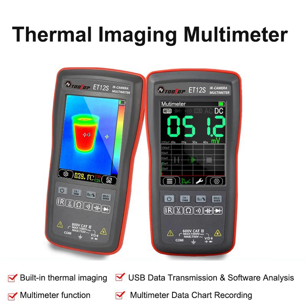 Multimetre + camera thermique numerique ET12S , Pixel mesure de tension et de courant 2 en 1