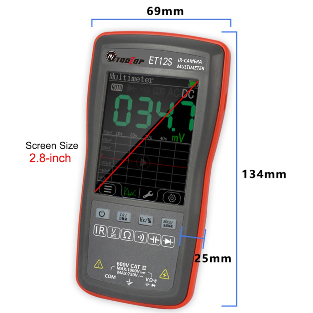 Multimetre + camera thermique numerique ET12S , Pixel mesure de tension et de courant 2 en 1