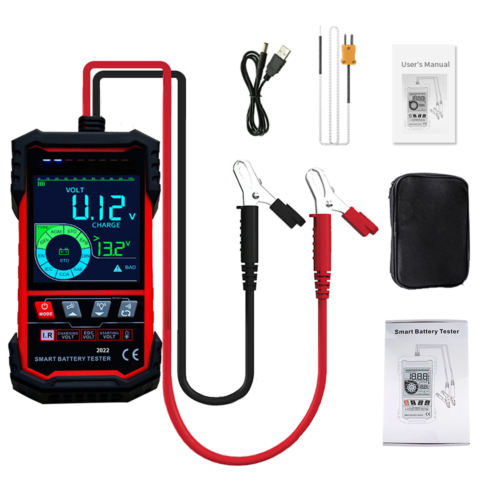 TOOLTOP ET2201 Testeur de batterie intelligent Écran couleur 3,2 pouces Sélection intelligente de la batterie 12,0 V 24,0 V