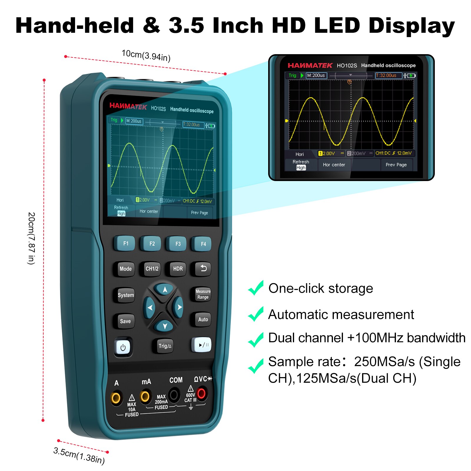 Oscilloscope et Multimètre 2 EN 1 portatif HO52  Bande 50mhz  Hanmatek