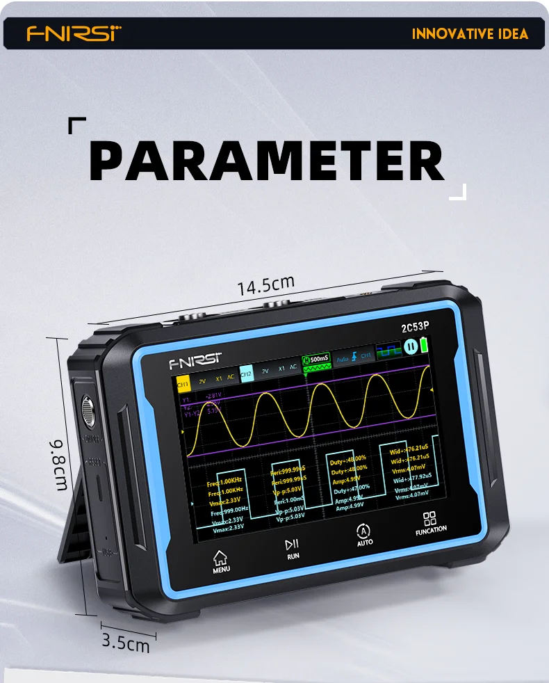 FNIRSI-Oscilloscope Numérique 2C53P ,Multimètre, Générateur de Signal, 3 en 1 à Écran Tactile,