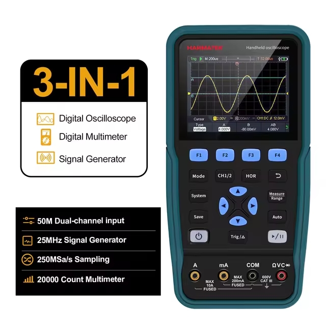 Oscilloscope multimètre Générateur de signaux 3 EN 1 portatif HO102S Bande 100 MHZ Hanmatek
