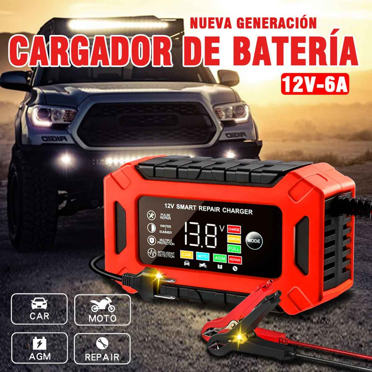 Chargeur de batterie de voiture intelligent automatique 12 V 6 A
