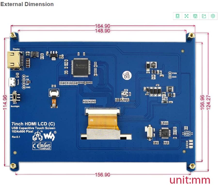 Ecran LCD 7 pouces tactile HDMI pour Raspberry