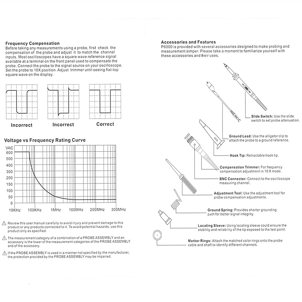 Chesoon Sonde d'oscilloscope P6100 100 MHz avec kit complet de cordons de test BNC vers Minigrabber