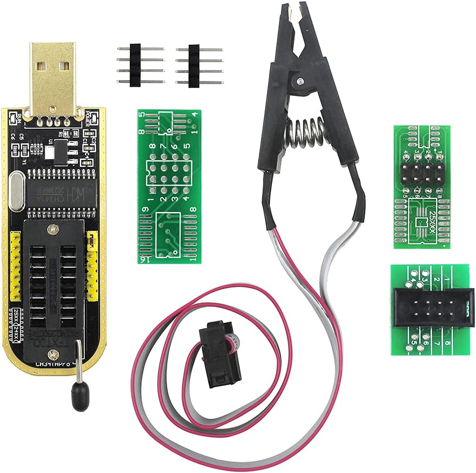 PROGRAMMATEUR USB CH341A + PINCE DE TEST + SUPPORTS SOP8
