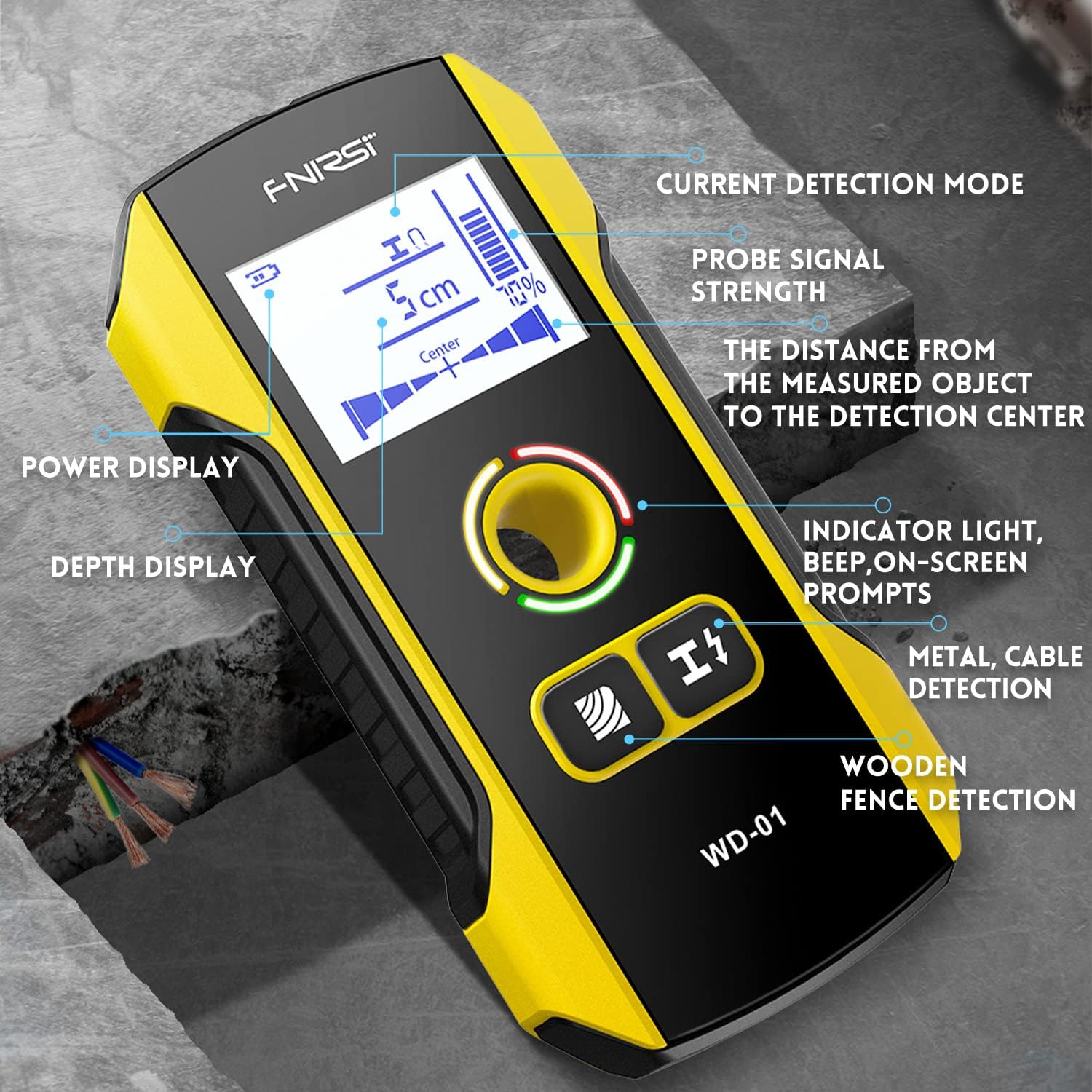 FNIRSI WD-01 détecteur de métaux Scanner mural avec trou de positionnement nouvellement conçu pour fils de câble AC