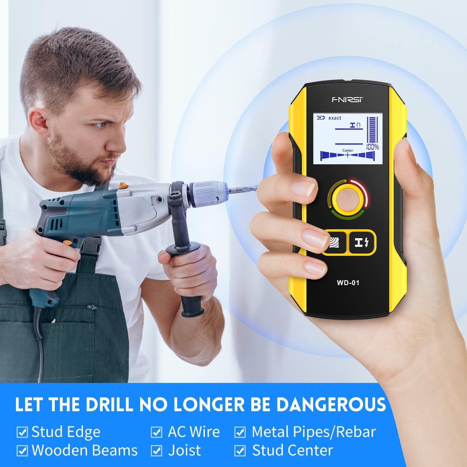 FNIRSI WD-01 détecteur de métaux Scanner mural avec trou de positionnement nouvellement conçu pour fils de câble AC