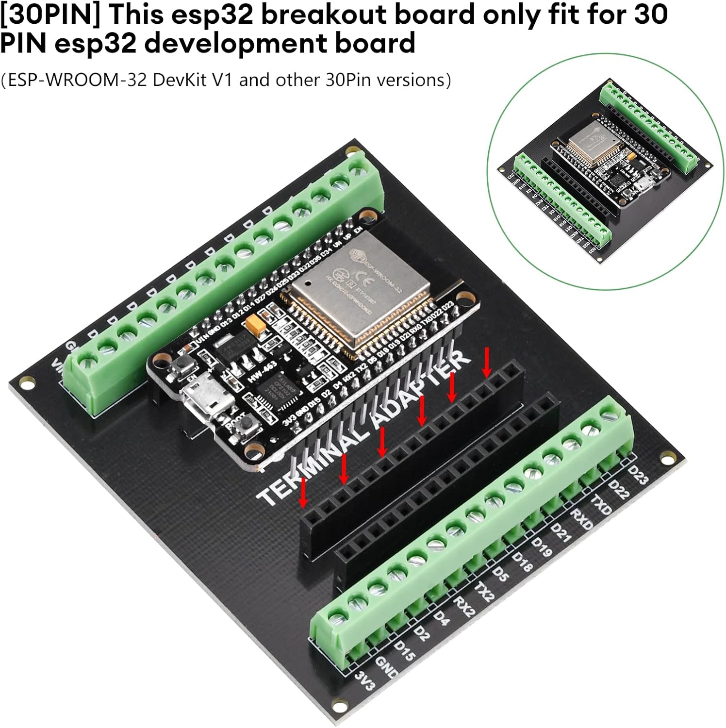 CARTE D'INSTALLATION ESP32 30PIN GPIO 1 EN 2