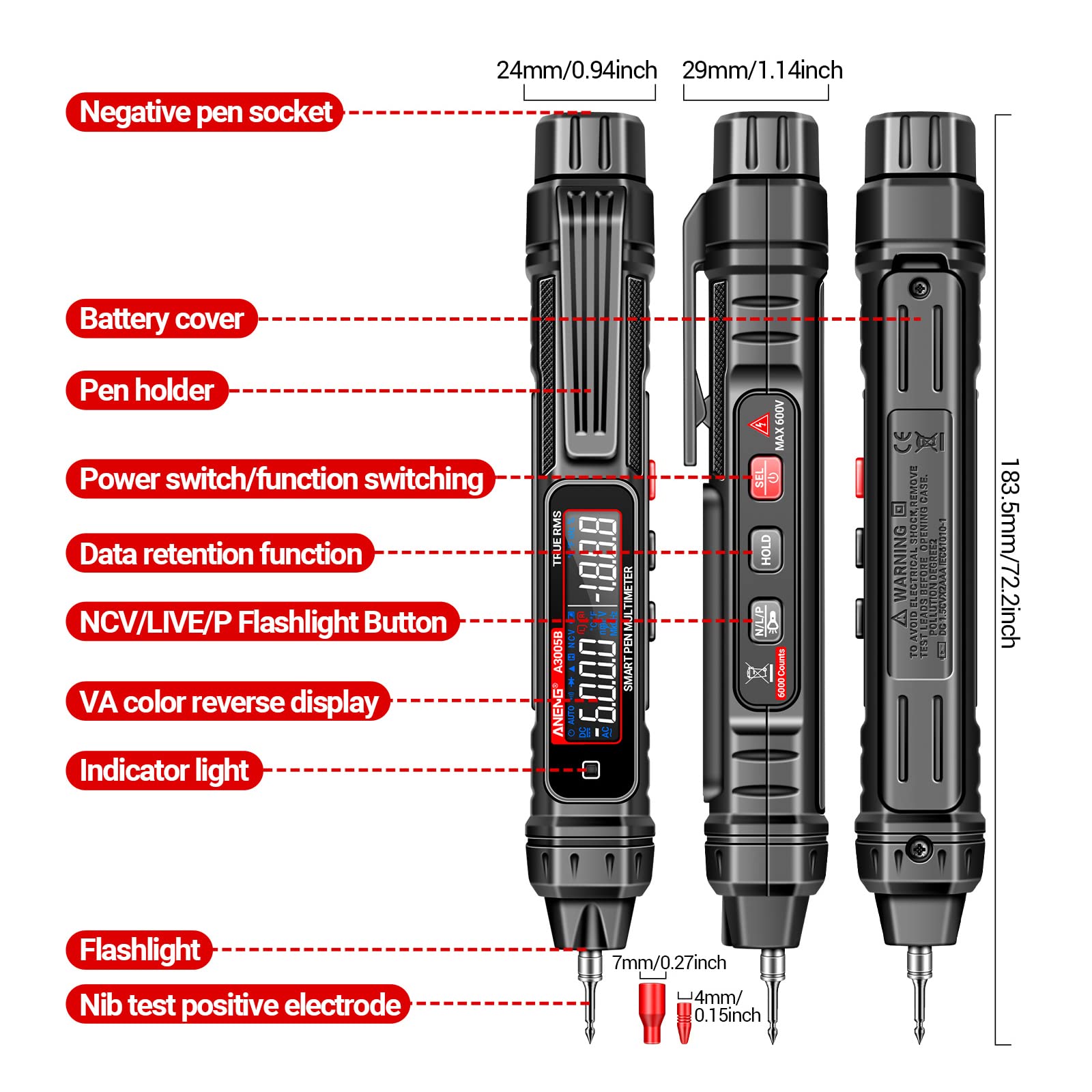 ANENG A3005B stylo capteur multimetre Intelligent, testeur de sequence de phases pour le depannage electrique
