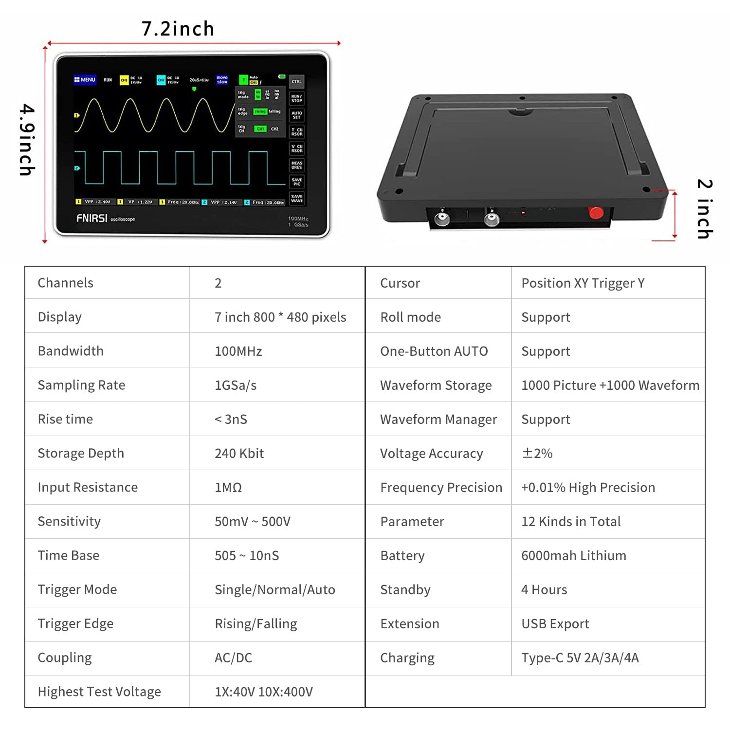 Tablette Oscilloscope numérique é double canal FNIRSI-1013D