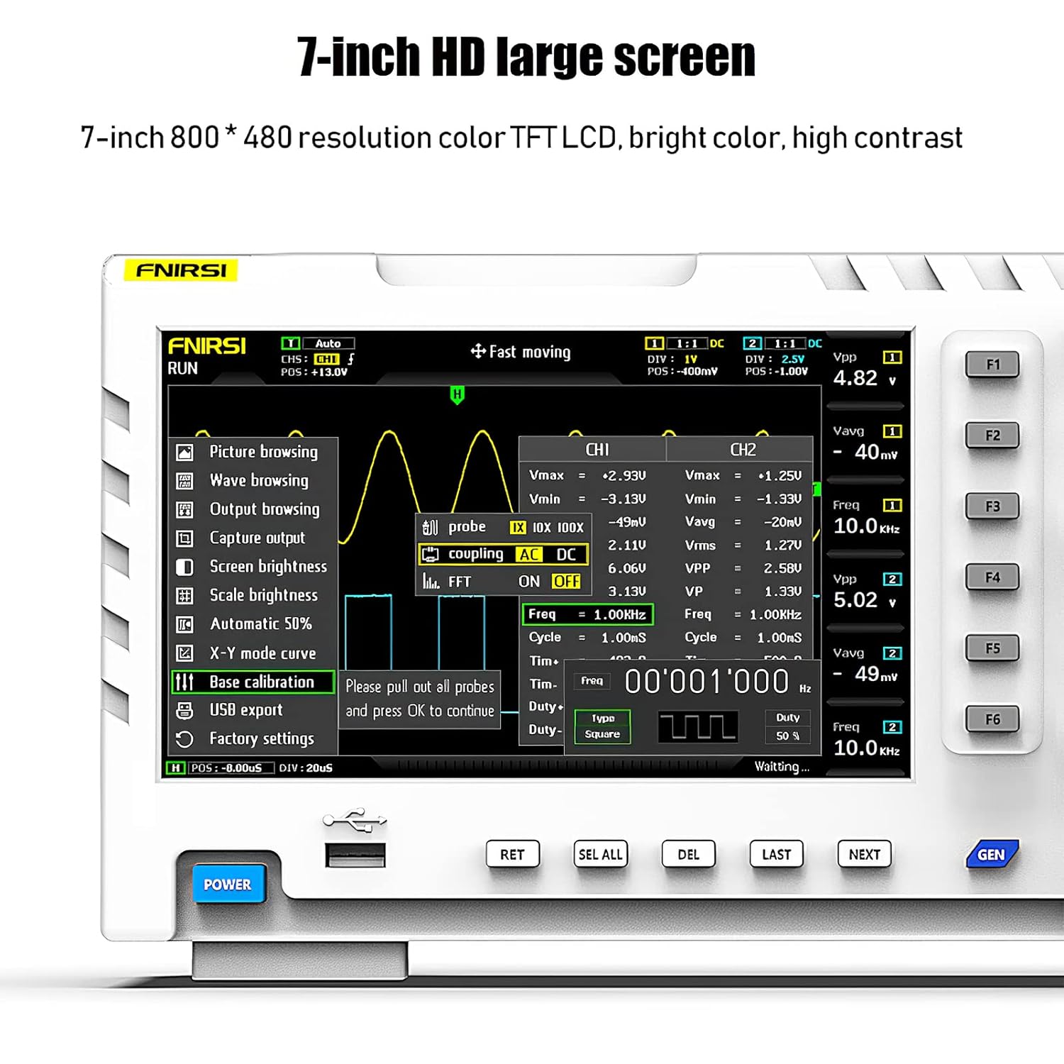 Oscilloscope Générateur de signaux FNIRSI 1014D 2 en 1 DDS, 2 canaux Bande passante 100 MHz