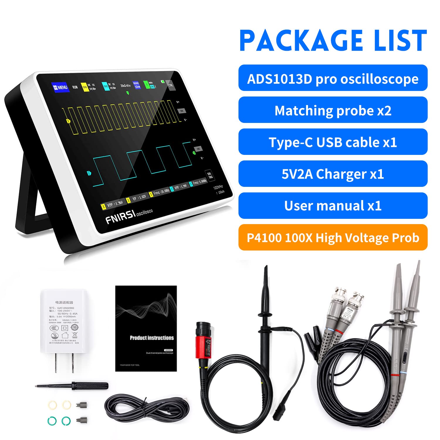 Tablette Oscilloscope numérique é double canal FNIRSI-1013D