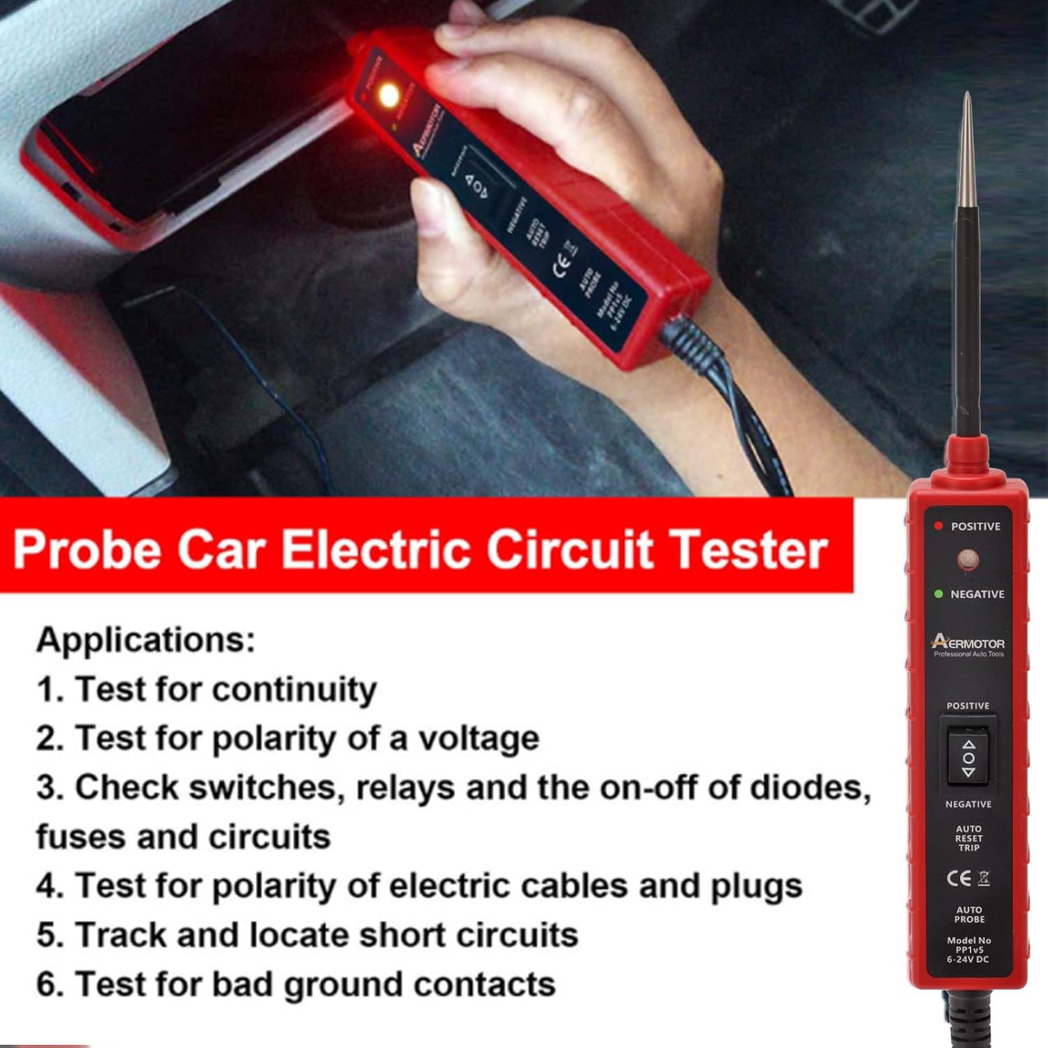 Testeur de circuit électrique automobile voiture AERMOTOR EM285 CC 6-24 V