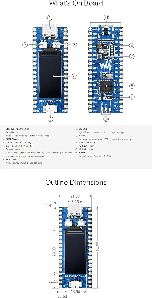 Carte RASPBERRY MCU RP2040 avec écran LCD 0,96