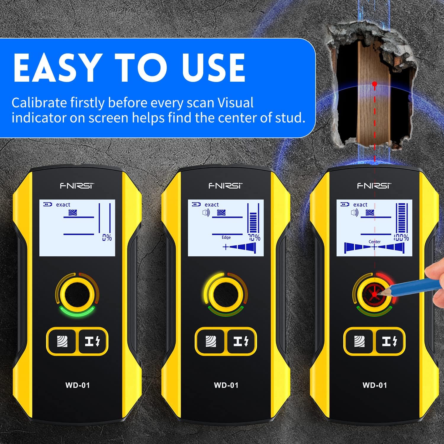 FNIRSI WD-01 détecteur de métaux Scanner mural avec trou de positionnement nouvellement conçu pour fils de câble AC