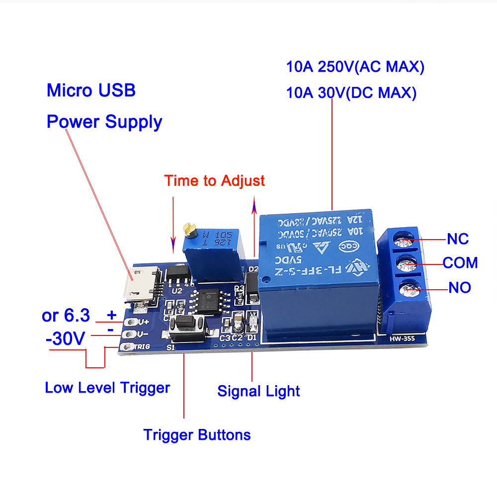 Relais temporisateur 5V-30V NE555 Micro USB (Minuterie )