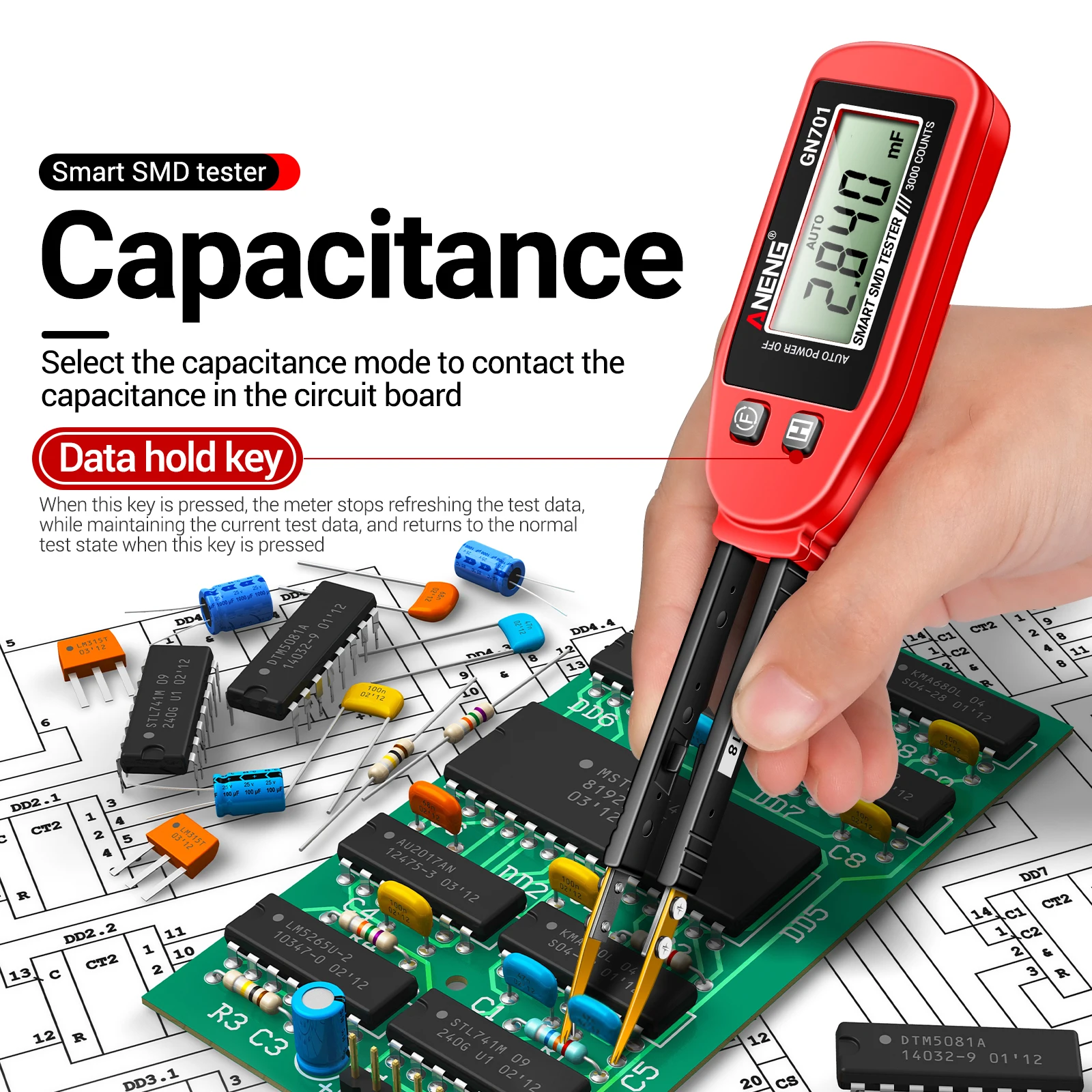 Pince Multimètre Intelligent De Test Numérique GN701, Testeur Intelligent SMD Écran LCD
