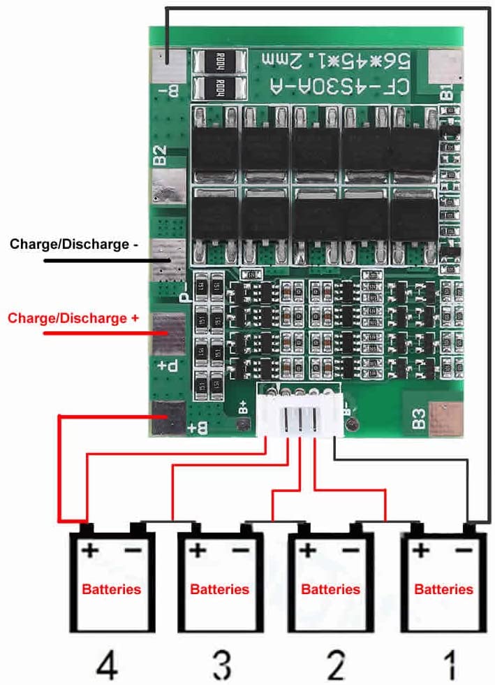 BMS 4s 30A chargeur batterie Lithium-ion 18650 + cable