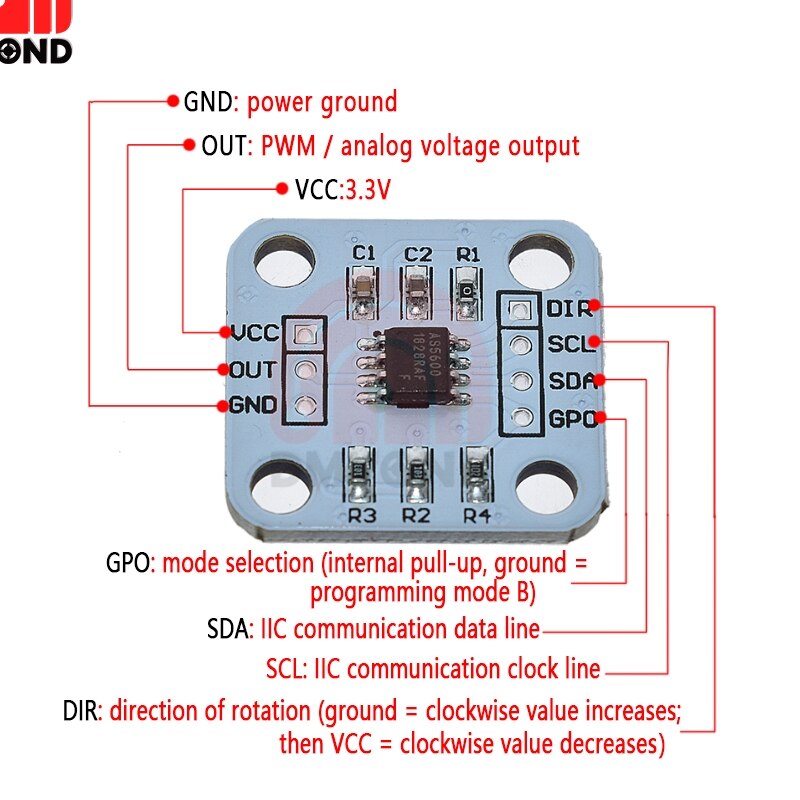 Capteur de Mesure d'Angle à Induction Magnétique Encodeur magnétique AS5600 , 12 Bits