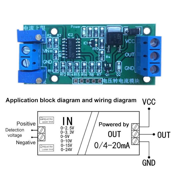 MODULE CONVERSION DE SIGNAL TENSION TO COURANT 0-5V To 4-20mA