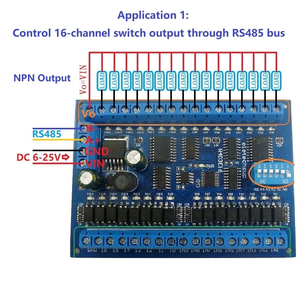 Panneau de commutateur RS485 16 entrées 16 sorties RS485 Modbus
