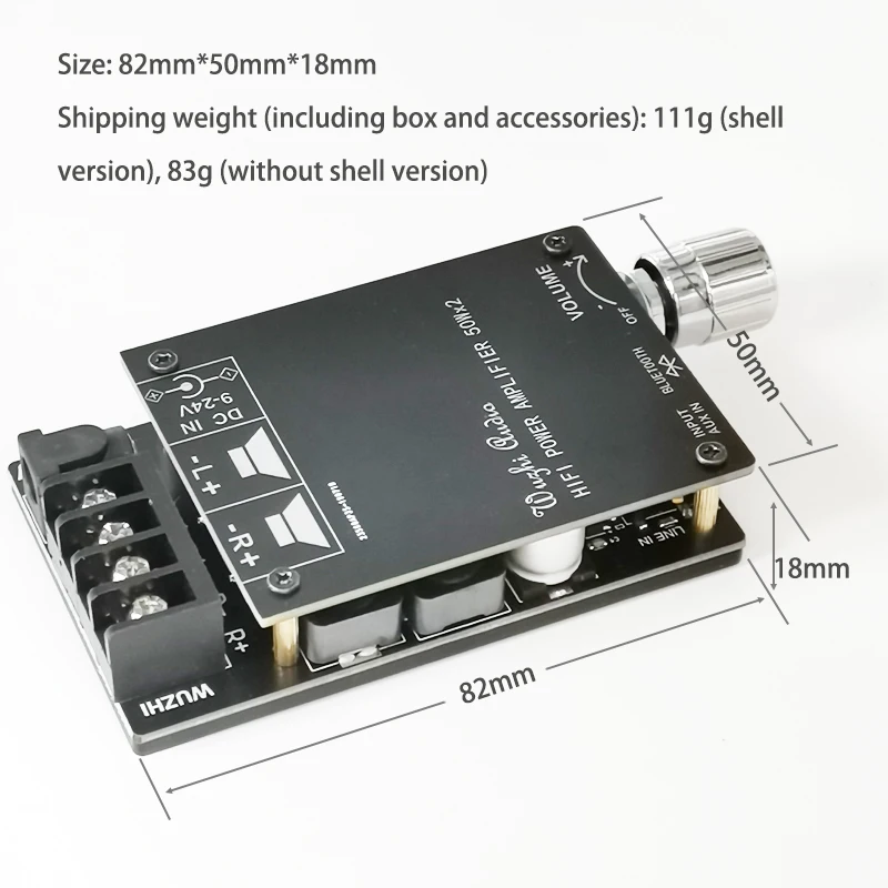 Amplificateur audio sans fil Bluetooth 5.0 50W + 50W TPA3116 ZZ-502C 2x50W