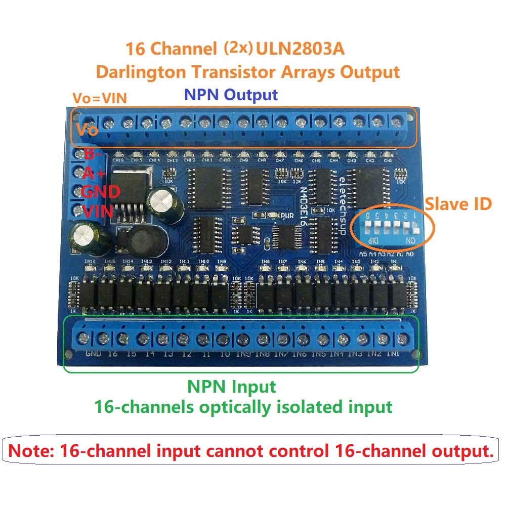 Panneau de commutateur RS485 16 entrées 16 sorties RS485 Modbus