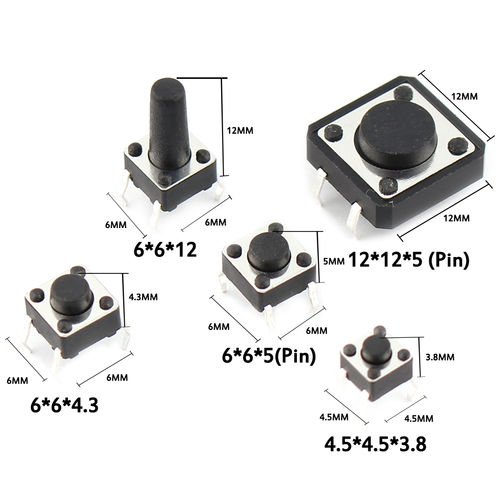 bouton poussoir tactiles SMD, DIP, 2x4, 3x6, 4x4, 6x6, 125 pièces