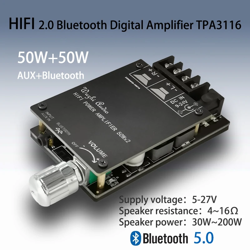 Amplificateur audio sans fil Bluetooth 5.0 50W + 50W TPA3116 ZZ-502C 2x50W
