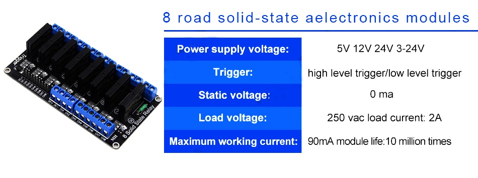 Module de relais é semi-conducteurs, 1 2 4 8 canaux 5V DC, SSR AVR DSP de bas niveau 250V 2A
