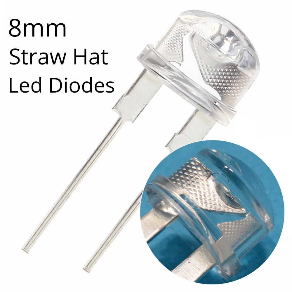 Lampe LED  Super Brillante Transparent  Chapeau de Paille, F8, 8mm, 0.5W