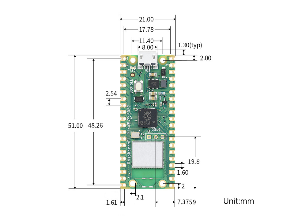Carte Raspberry Pi Pico WIFI W, Dual Core RP2040