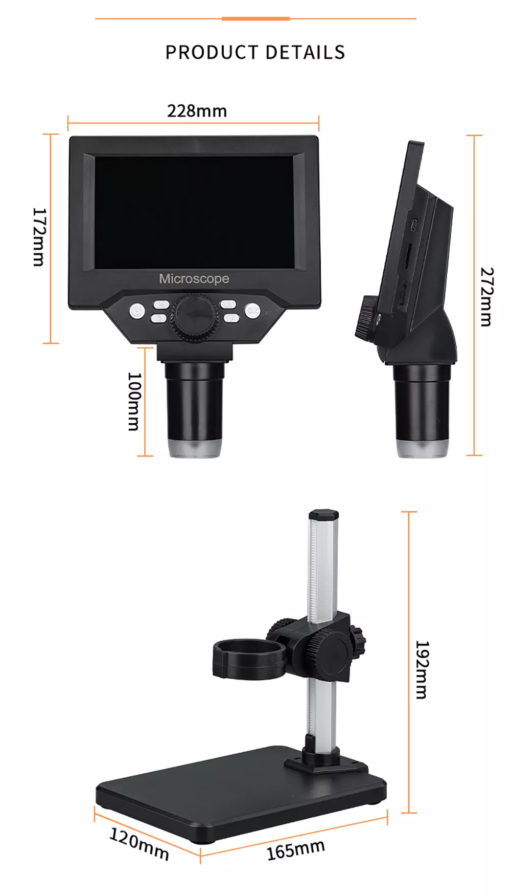 Microscope numérique G1000 1-1000X LCD 5.5 pouces HD Portable 8 LED 10MP
