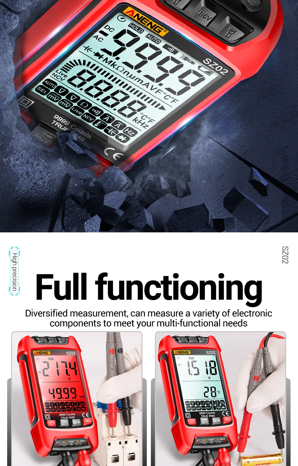 ANENG – multimètre numérique SZ01 ZL121, 6000 comptage True RMS, mesureur de capacité électrique automatique, tension cc ca, résistance de courant