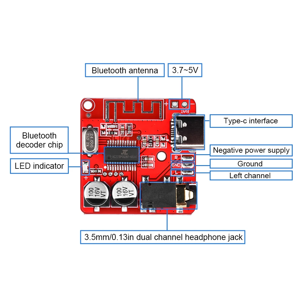 Récepteur audio Bluetooth 3.7 USB Type-C, décodeur sans perte, carte de musique stéréo sans fil.
