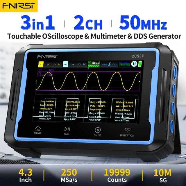 FNIRSI-Oscilloscope Numérique 2C53P ,Multimètre, Générateur de Signal, 3 en 1 à Écran Tactile,