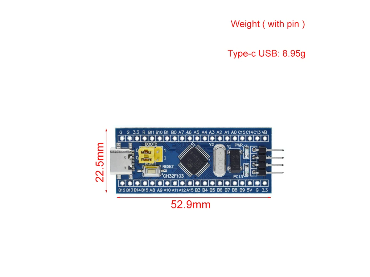 Carte de développement CH32F103C8T6 USB TYPE C STM32 bleu pille