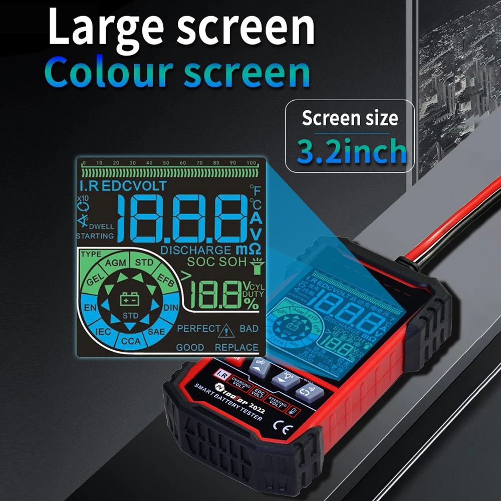 TOOLTOP ET2201 Testeur de batterie intelligent Écran couleur 3,2 pouces Sélection intelligente de la batterie 12,0 V 24,0 V
