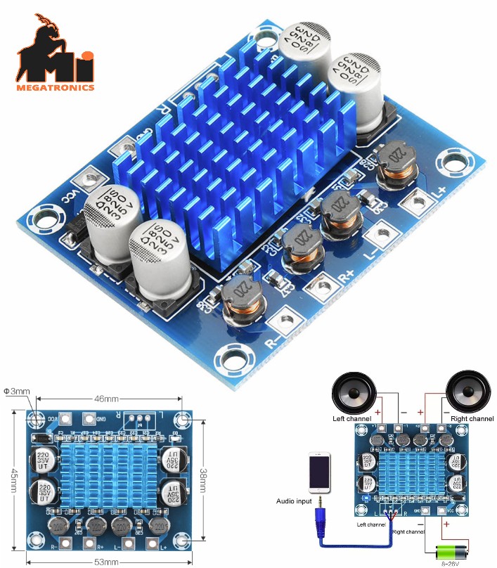 AMPLIFICATEUR AUDIO  DC 8-26V 3A 30W + 30W TPA3110, XH-A232