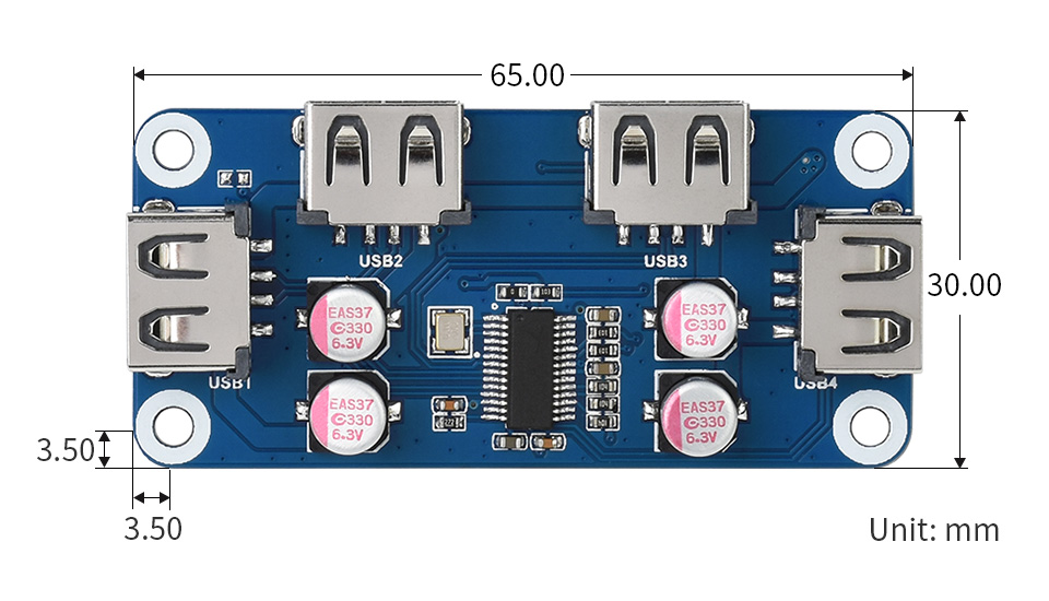 USB HUB HAT (B) pour Raspberry Pi Series, 4x USB 2.0 Ports