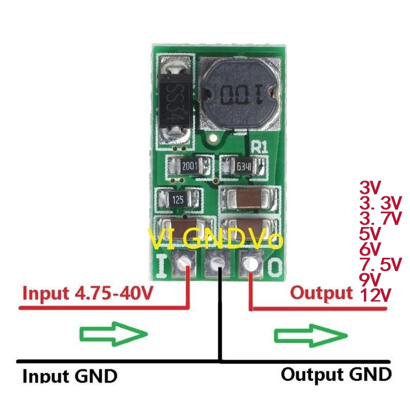 DD4012SB Mini convertisseur Abaisseur Elevateur DC 1A 5-40V TO 3.3V 5V 12V Boost Step-up