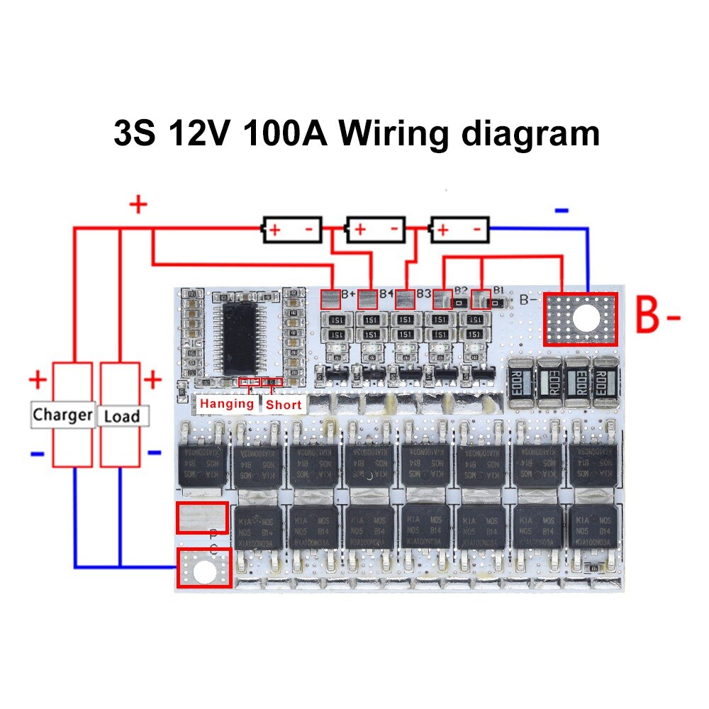 BMS 3s 100A chargeur batterie Lithium-ion 18650
