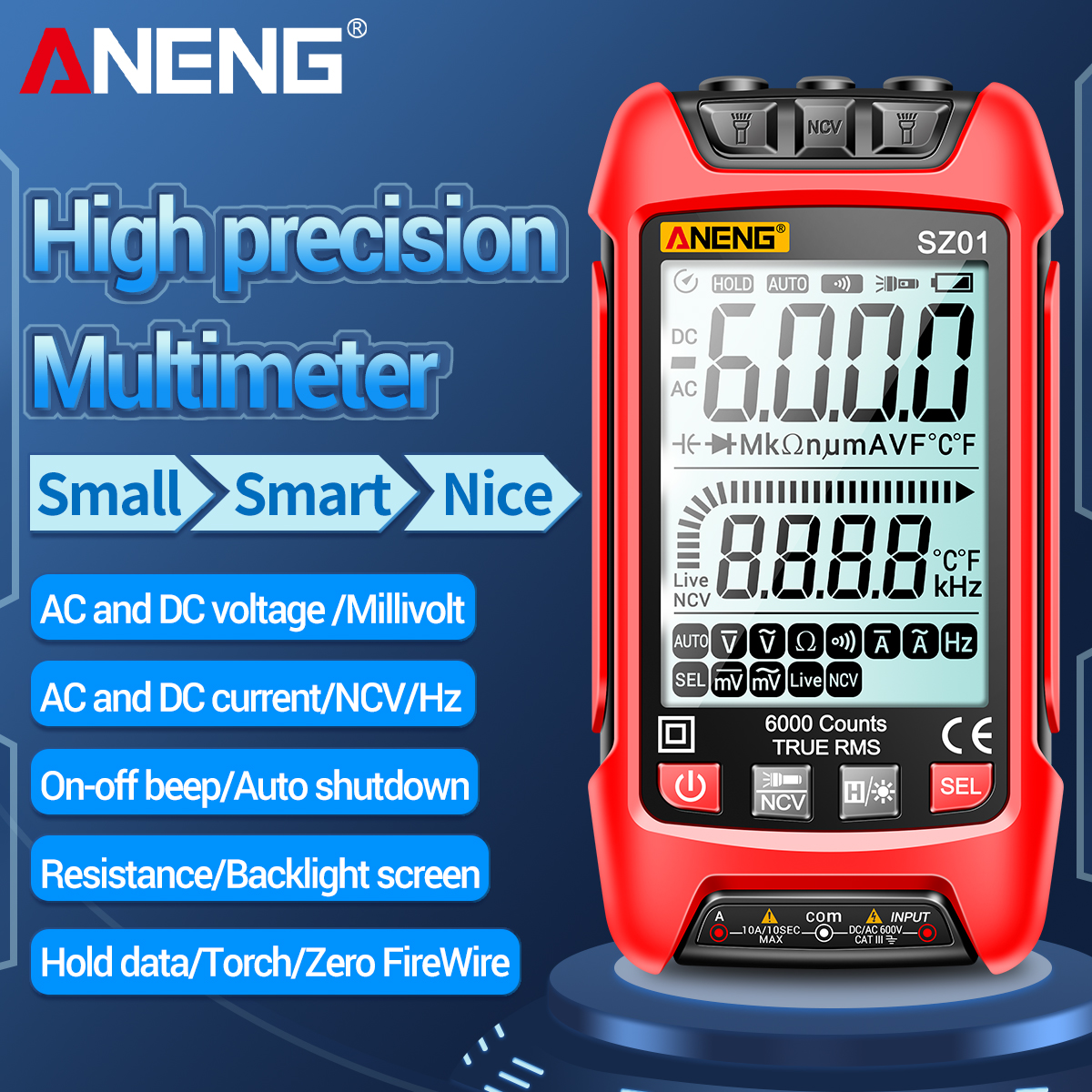ANENG – multimètre numérique SZ01 ZL121, 6000 comptage True RMS, mesureur de capacité électrique automatique, tension cc ca, résistance de courant