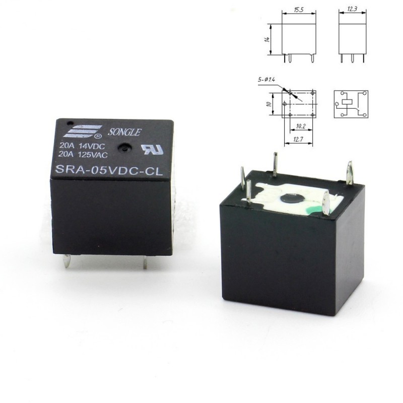Relais 20A SRA-05VDC-CL/SRA-12VDC-CL/SRA-24VDC-CL.