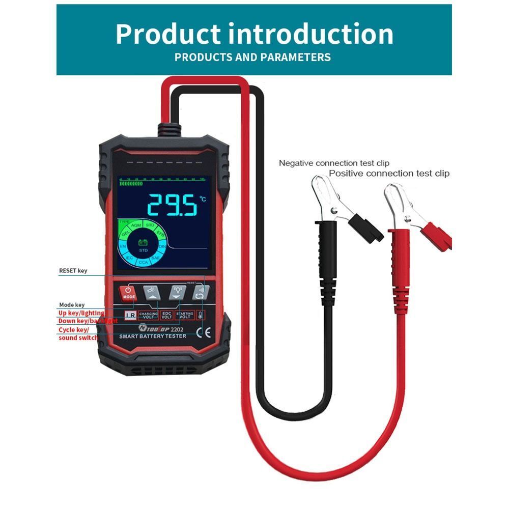 TOOLTOP ET2201 Testeur de batterie intelligent Écran couleur 3,2 pouces Sélection intelligente de la batterie 12,0 V 24,0 V